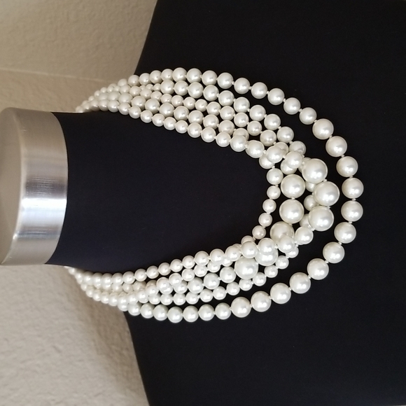 Vintage J Crew Multi Pearl Strand Chunky Necklace - Picture 1 of 4